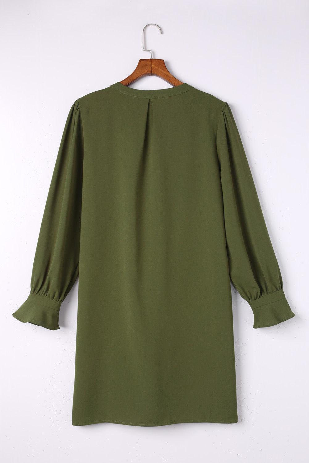 Diepe V-Hals Mini Jurk met Ruche Mouw - Mini Dresses - Jurkjes.co