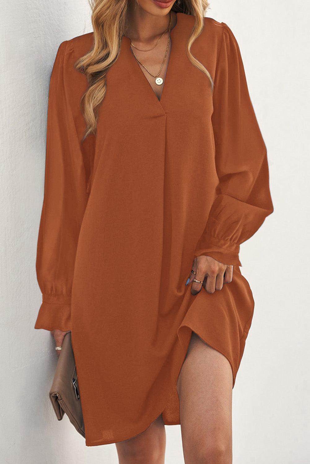 Diepe V-Hals Mini Jurk met Ruche Mouw - Mini Dresses - Jurkjes.co