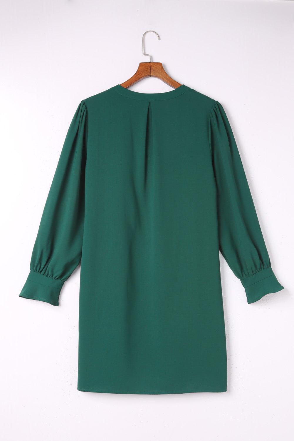 Diepe V-Hals Mini Jurk met Ruche Mouw - Mini Dresses - Jurkjes.co