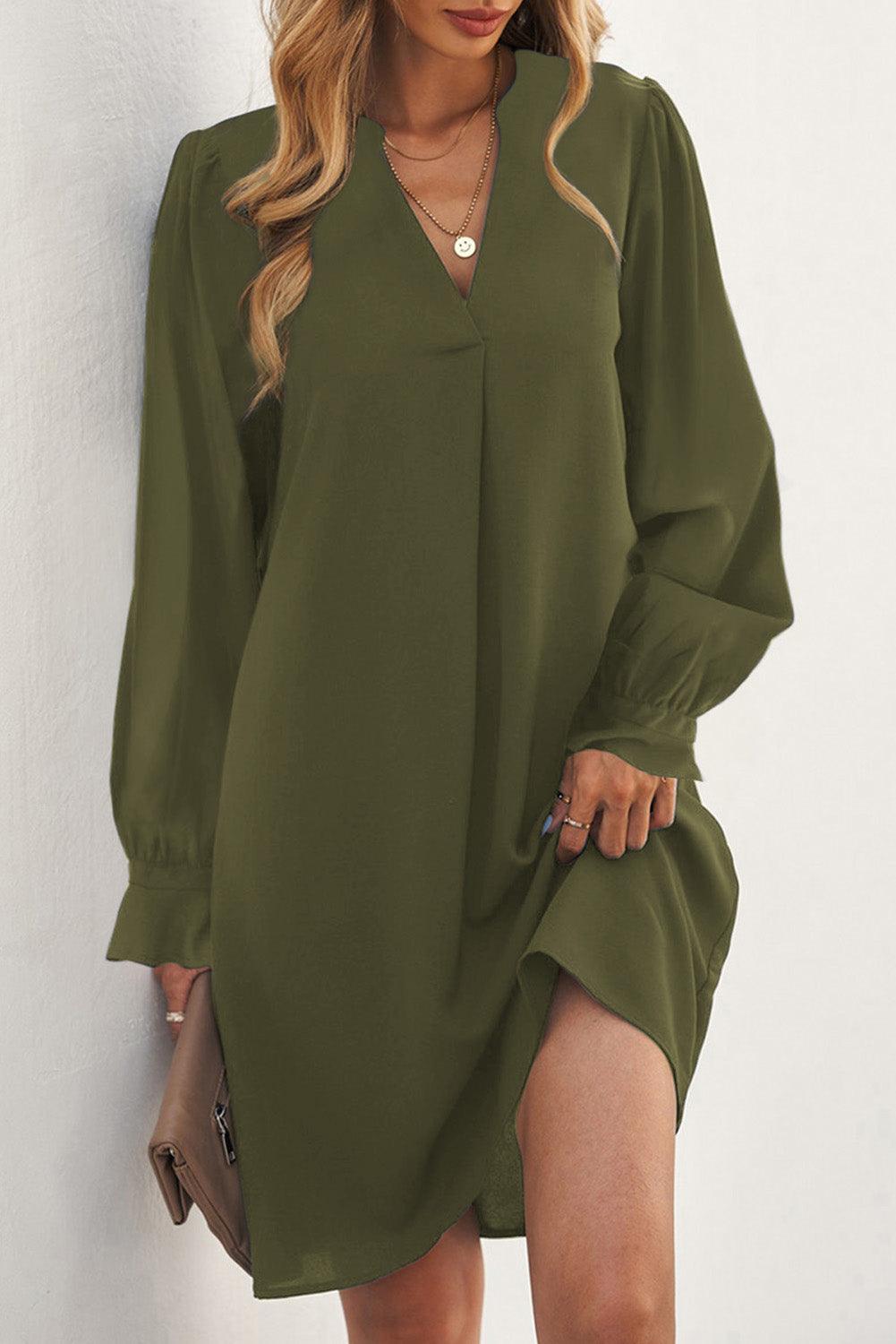 Diepe V-Hals Mini Jurk met Ruche Mouw - Mini Dresses - Jurkjes.co