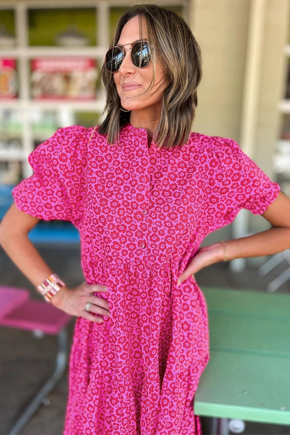 Elegante Bloemenprint Maxi Jurk met Pofmouwen - Maxi Dresses - Jurkjes.co