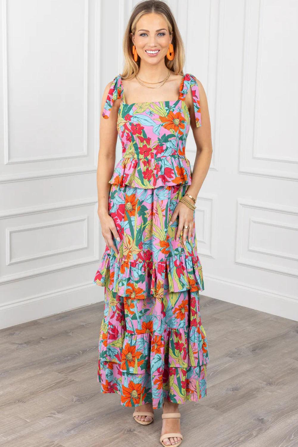 Elegante Bloemenprint Maxi Jurk met Ruches - Maxi Dresses - Jurkjes.co