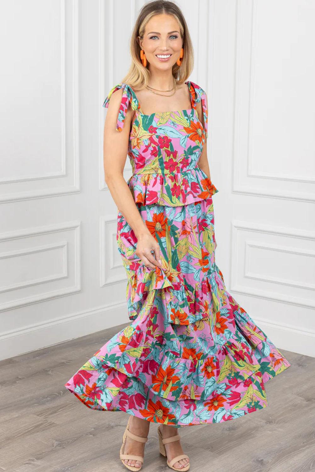 Elegante Bloemenprint Maxi Jurk met Ruches - Maxi Dresses - Jurkjes.co