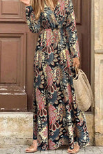 Elegante Bloemenprint Maxi Jurk met V-Hals - Maxi Dresses - Jurkjes.co