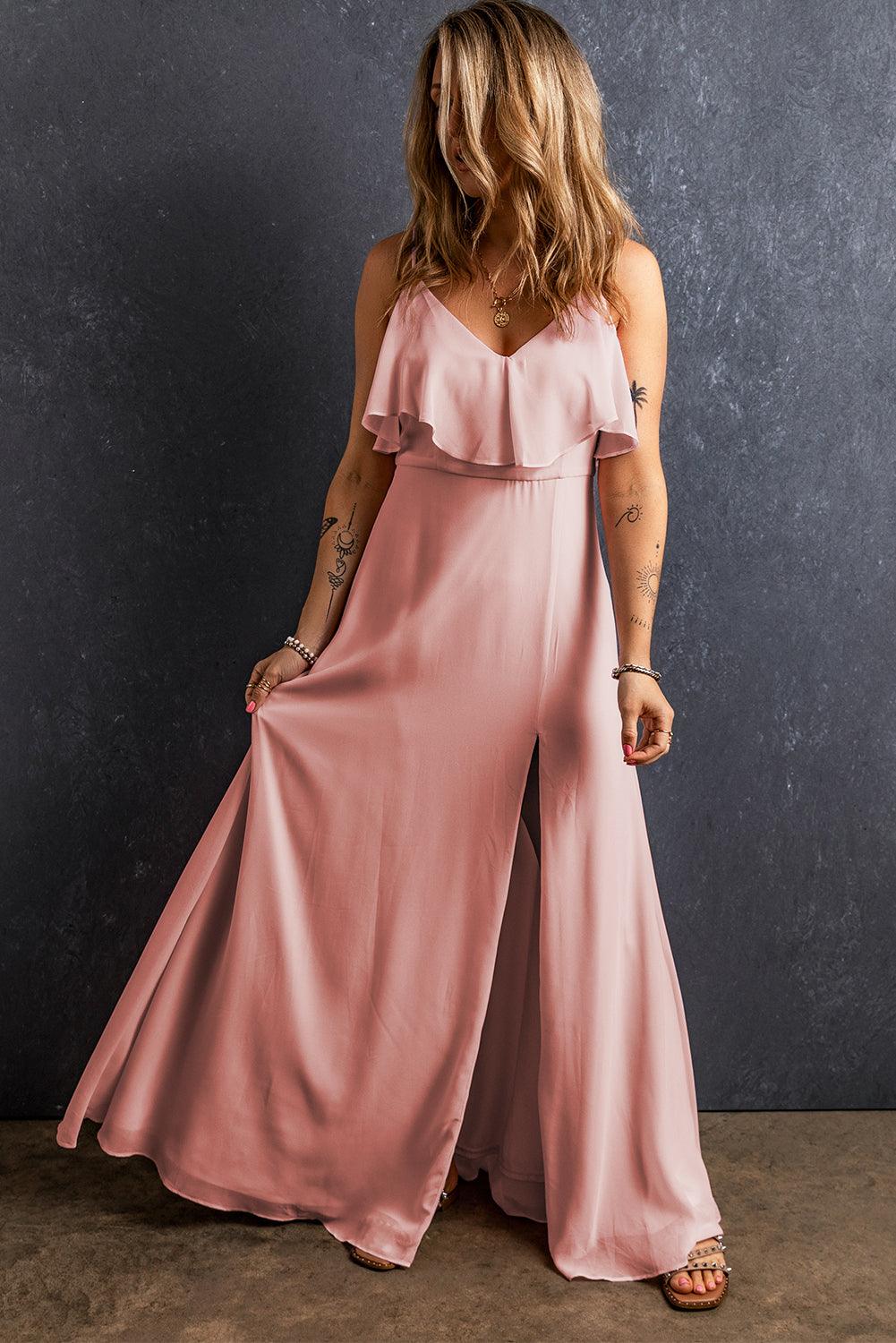 Elegante Lange Jurk met Spaghettibandjes en Split - Maxi Dresses - Jurkjes.co