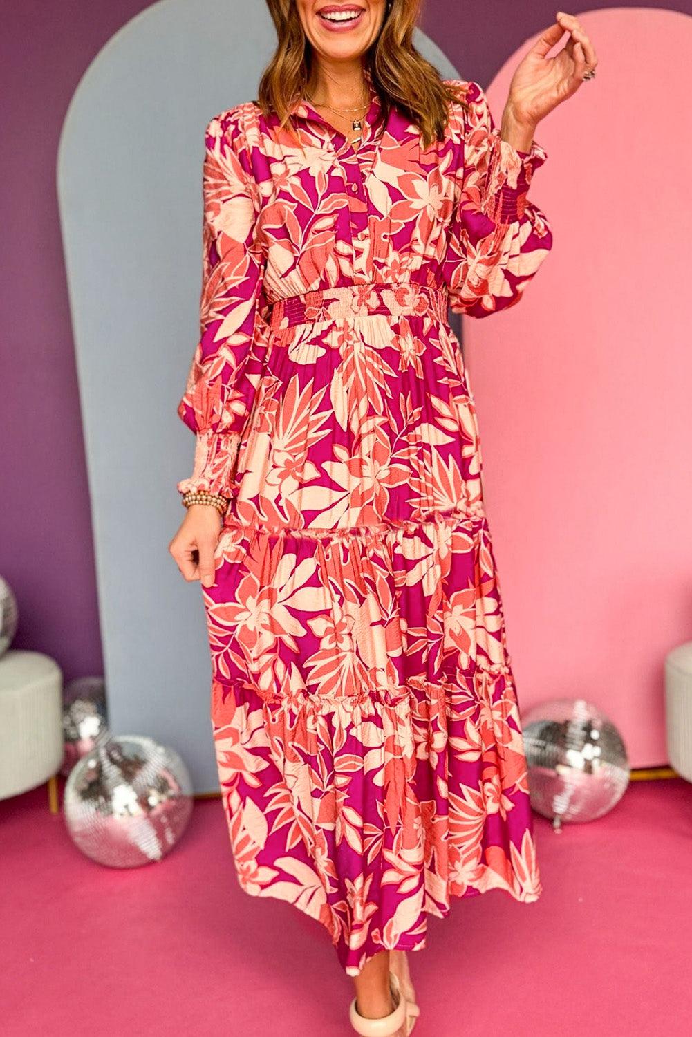 Elegante Maxi Jurk met Bloemenprint en Knoopjes - Floral Dresses - Jurkjes.co