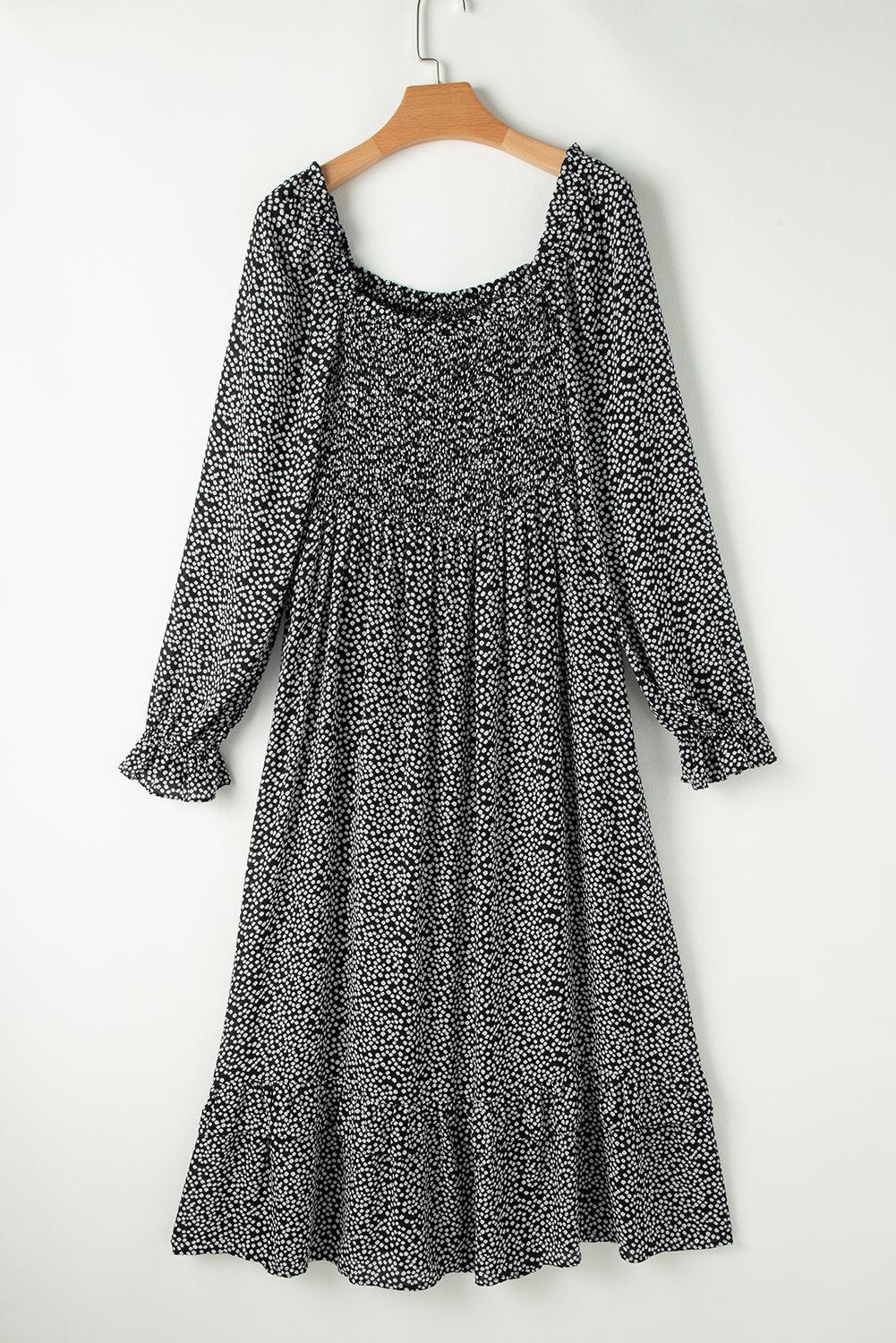 Elegante Midi Jurk met Bloemenprint en Lange Mouwen - Floral Dresses - Jurkjes.co