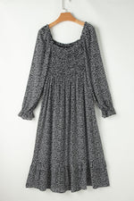 Elegante Midi Jurk met Bloemenprint en Lange Mouwen - Floral Dresses - Jurkjes.co