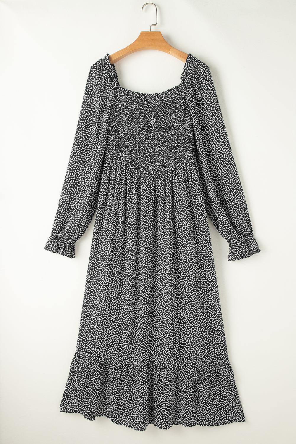 Elegante Midi Jurk met Bloemenprint en Lange Mouwen - Floral Dresses - Jurkjes.co