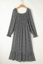 Elegante Midi Jurk met Bloemenprint en Lange Mouwen - Floral Dresses - Jurkjes.co