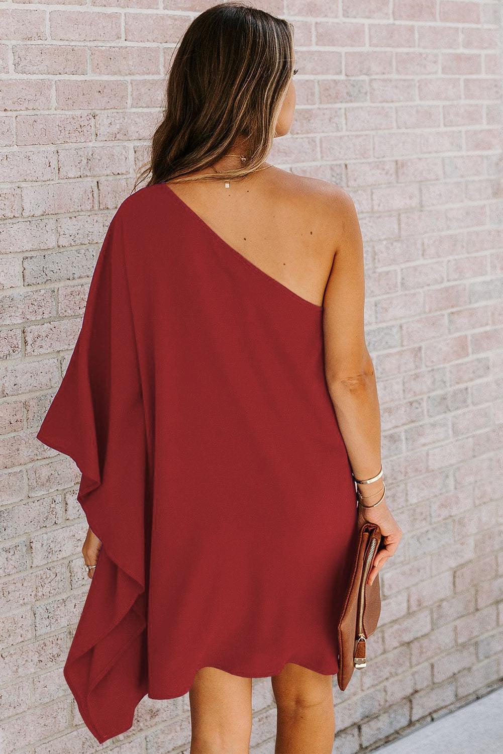 Elegante One Shoulder Batwing Mini Jurk - Mini Dresses - Jurkjes.co