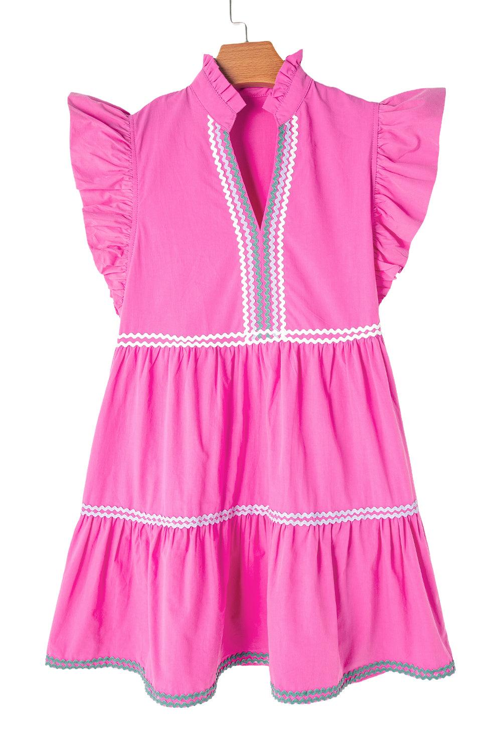 Elegante Ric Rac Jurk met V-Hals en Vlindermouwen - Mini Dresses - Jurkjes.co