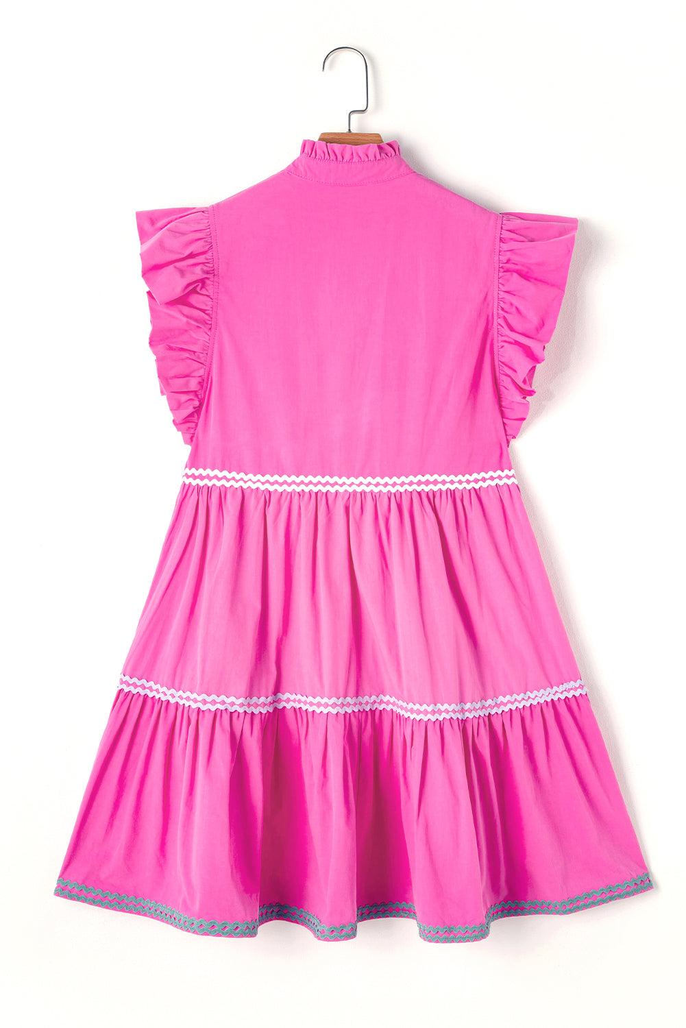 Elegante Ric Rac Jurk met V-Hals en Vlindermouwen - Mini Dresses - Jurkjes.co