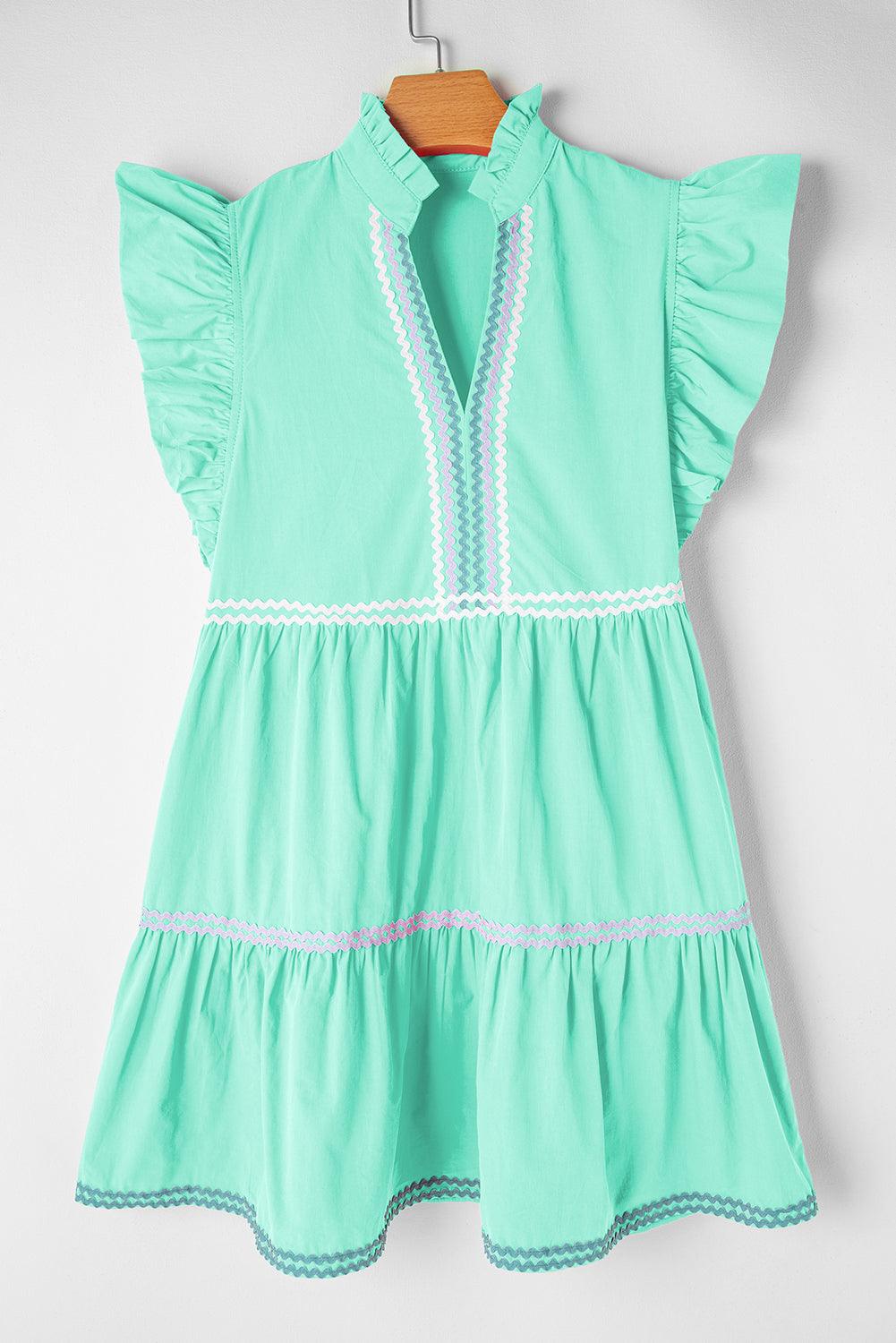 Elegante Ric Rac Jurk met V-Hals en Vlindermouwen - Mini Dresses - Jurkjes.co