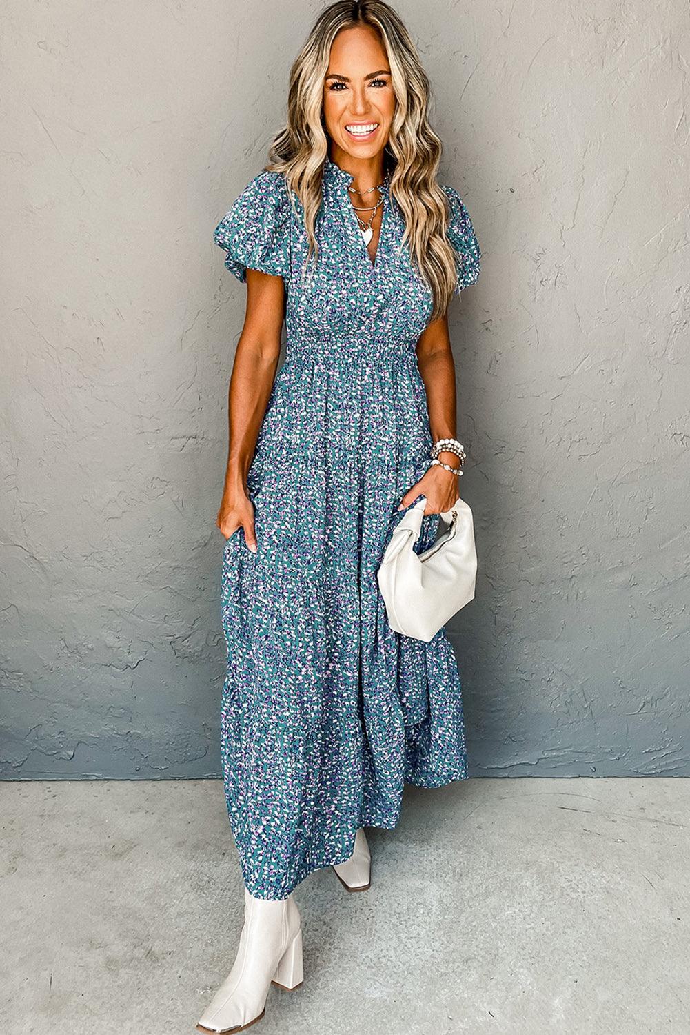 Elegante V-hals Maxi Jurk met Bloemenprint - Maxi Dresses - Jurkjes.co