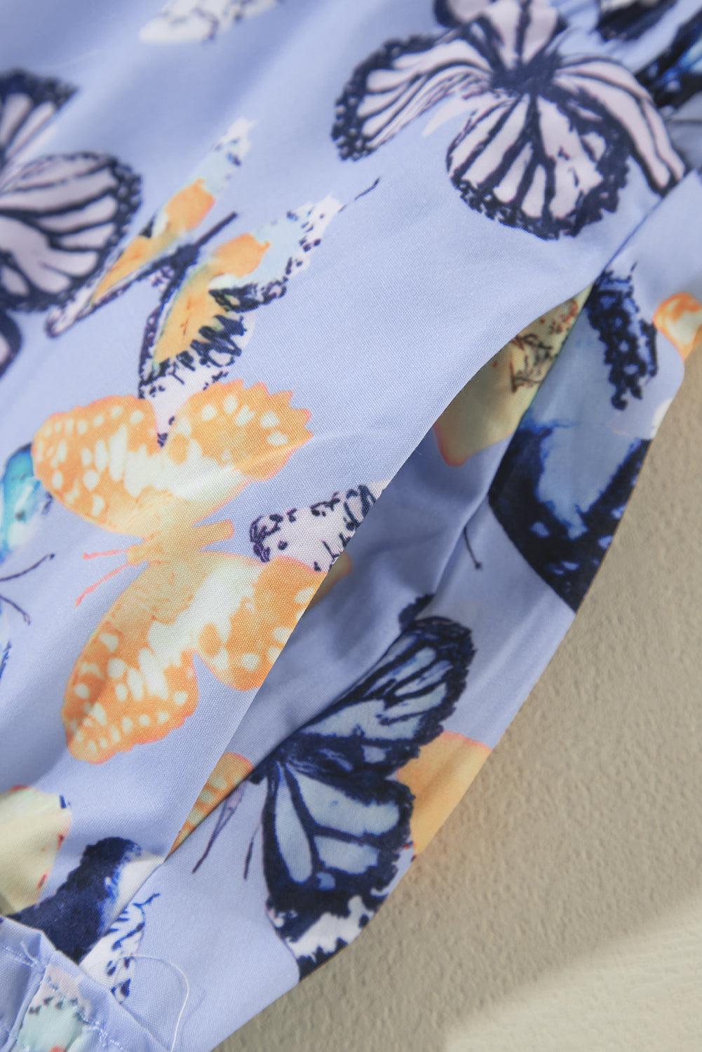 Elegante Vlinderprint Jurk met Pofmouwen - Mini Dresses - Jurkjes.co