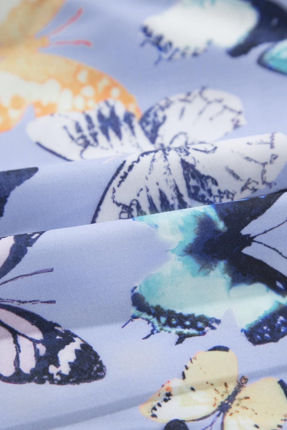 Elegante Vlinderprint Jurk met Pofmouwen - Mini Dresses - Jurkjes.co