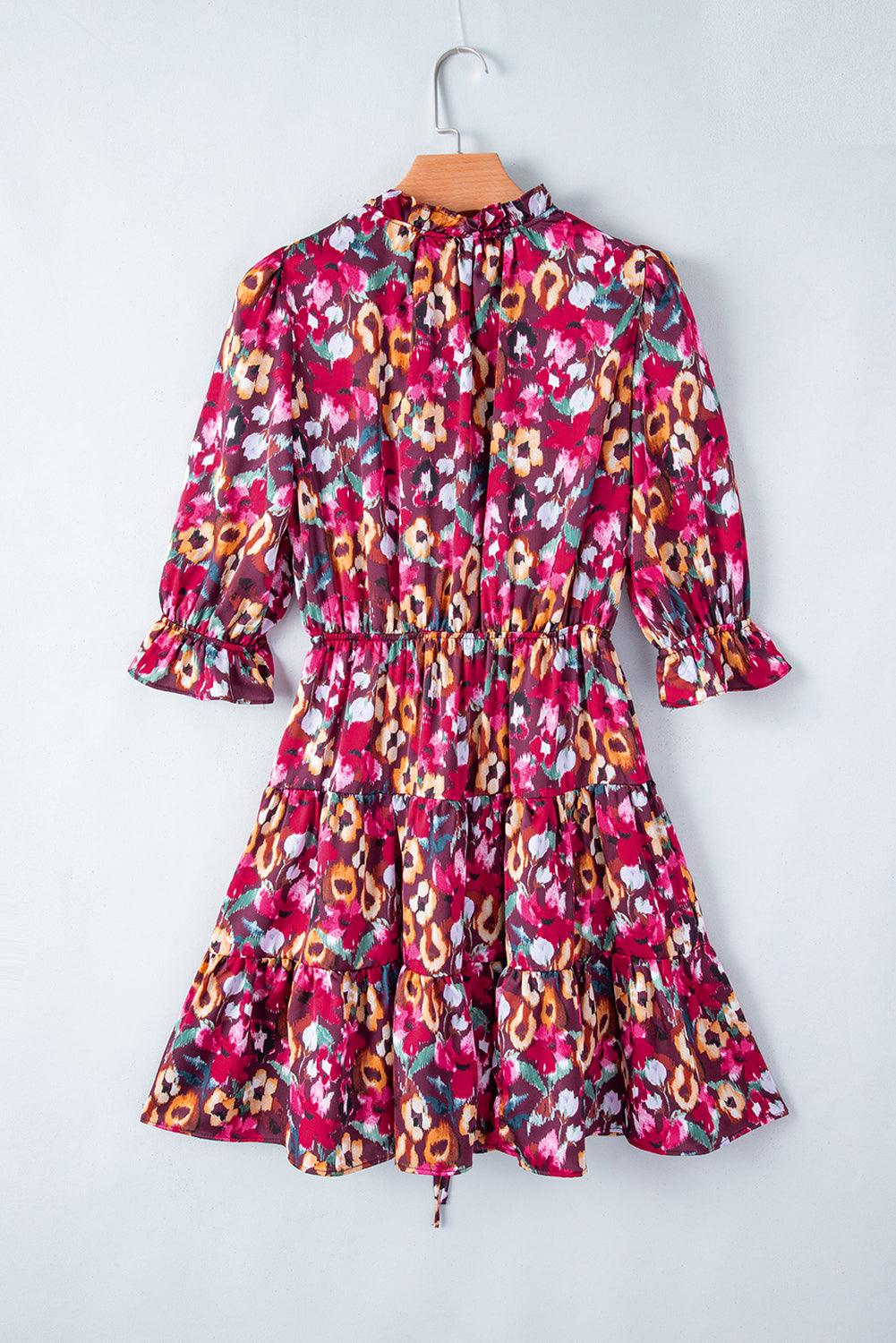 Floraal Geprinte Ruches Jurk met V-Hals - Floral Dresses - Jurkjes.co