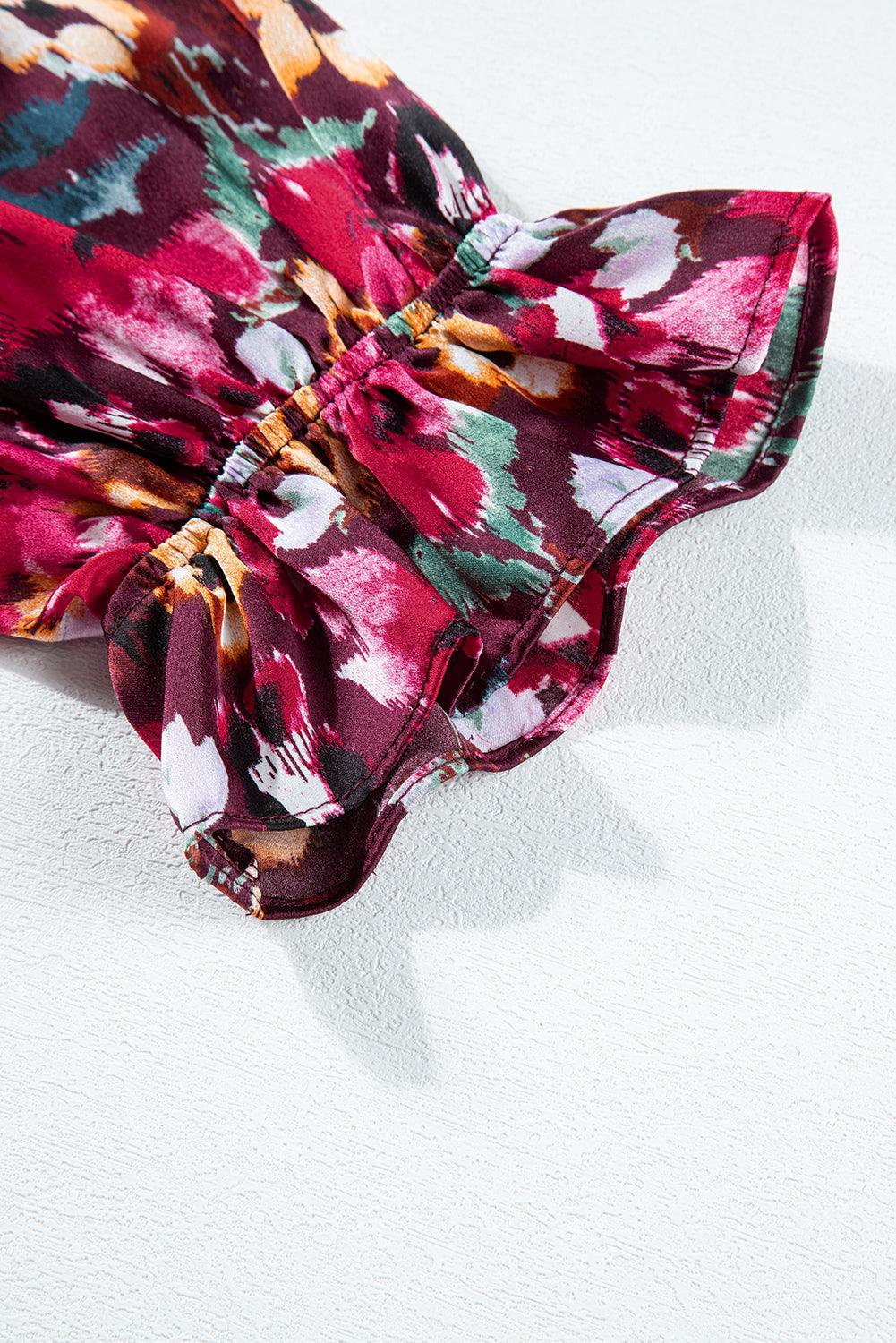 Floraal Geprinte Ruches Jurk met V-Hals - Floral Dresses - Jurkjes.co