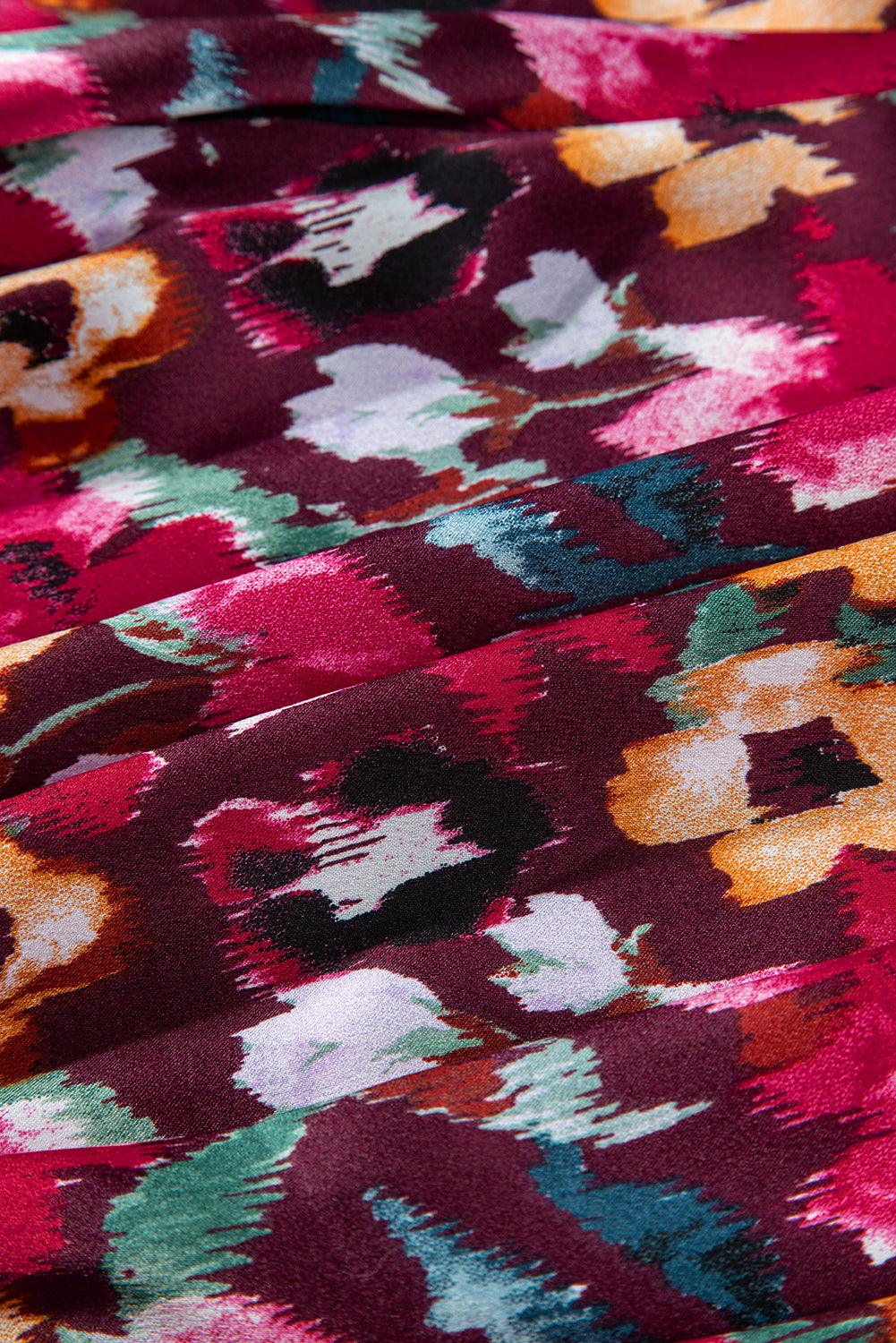 Floraal Geprinte Ruches Jurk met V-Hals - Floral Dresses - Jurkjes.co