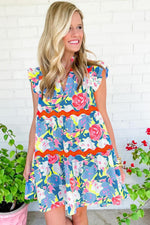 Floral V-Hals Jurk met Ric Rac en Vlindermouwen - Floral Dresses - Jurkjes.co