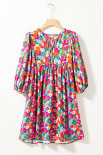 Florale Babydoll Jurk met Strik en Pofmouwen - Floral Dresses - Jurkjes.co