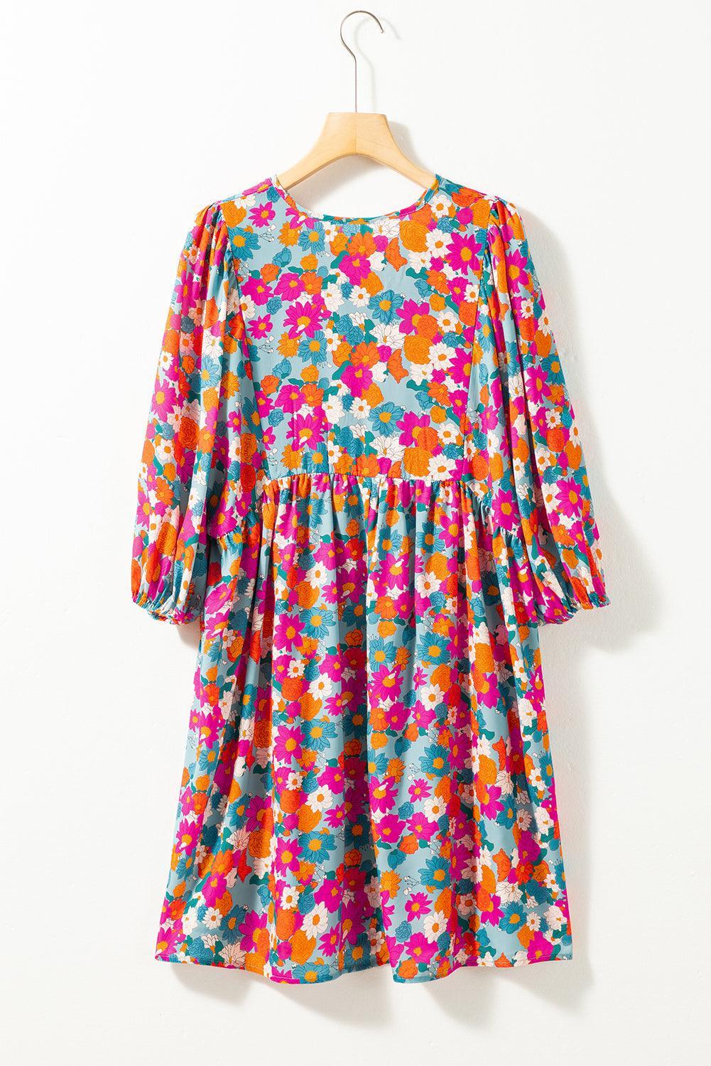 Florale Babydoll Jurk met Strik en Pofmouwen - Floral Dresses - Jurkjes.co