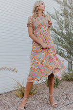 Florale Bubbelmouw Jurk met Ruches - Floral Dresses - Jurkjes.co