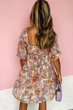 Florale Minijurk met Korte Mouw en Vierkante Hals - Mini Dresses - Jurkjes.co