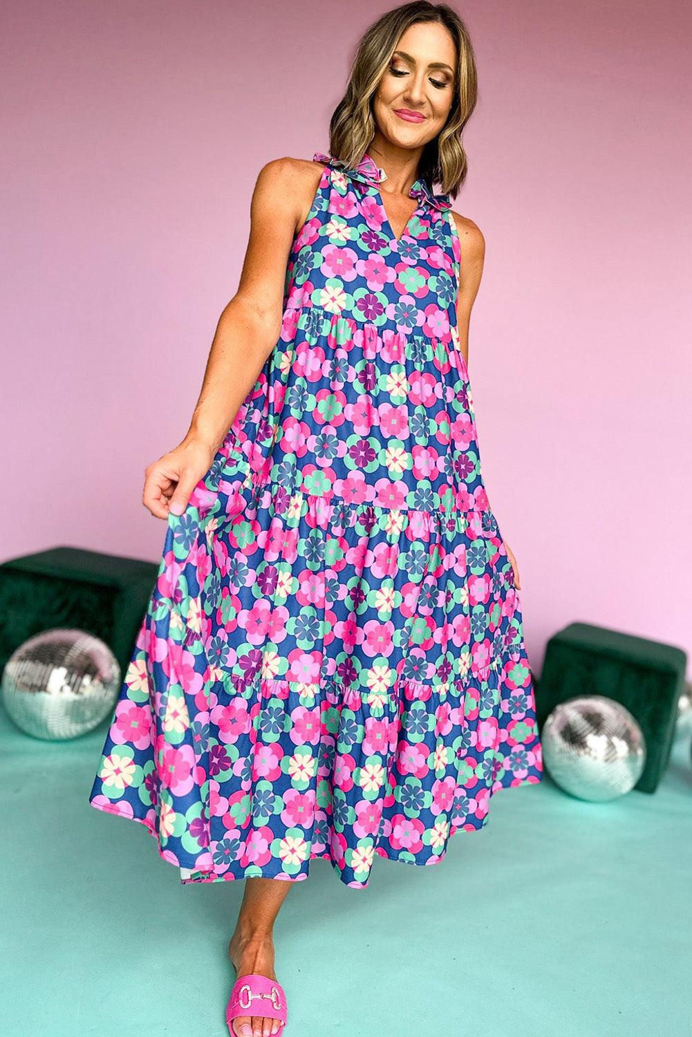 Frilly Hals Mouwloze Gelaagde Maxi Jurk - Maxi Dresses - Jurkjes.co