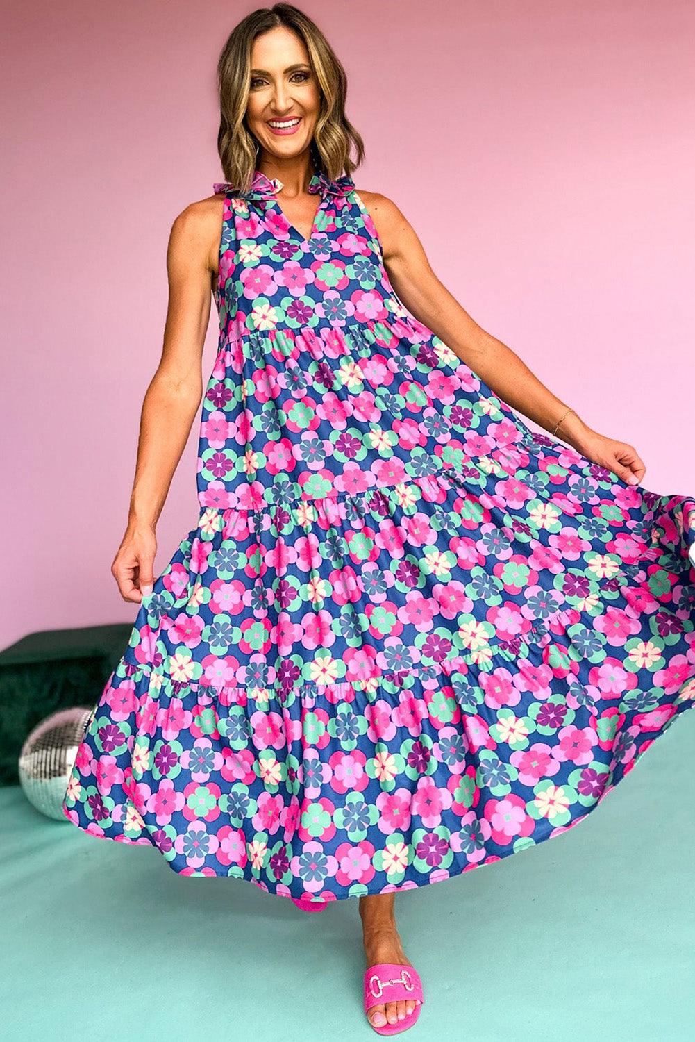 Frilly Hals Mouwloze Gelaagde Maxi Jurk - Maxi Dresses - Jurkjes.co