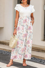 Gebloemd Ribfluweel Maxi-Jurk met Zakken - Maxi Dresses - Jurkjes.co