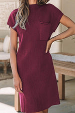 Gebreide Jurk met Korte Mouw en Zak - Sweater Dresses - Jurkjes.co