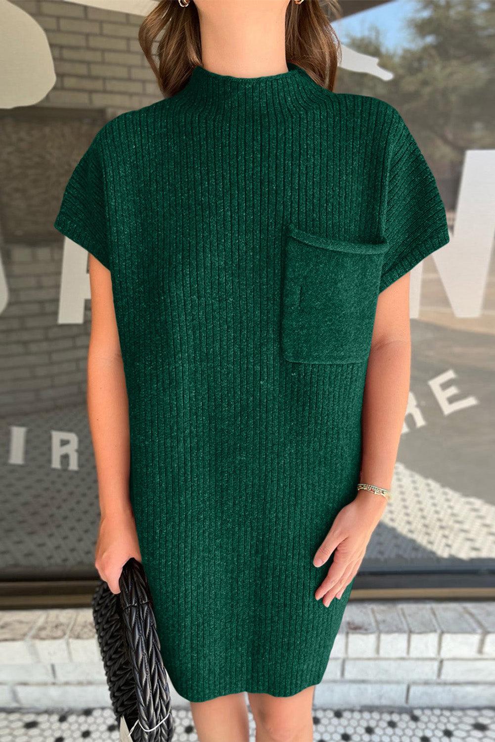 Gebreide Jurk met Korte Mouw en Zak - Sweater Dresses - Jurkjes.co