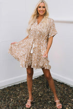 Gedessineerde Mini-Jurk met Kwastjes en V-hals - Mini Dresses - Jurkjes.co