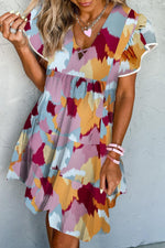 Gedrapeerde V-hals Jurk met Vlindermouwen - Mini Dresses - Jurkjes.co