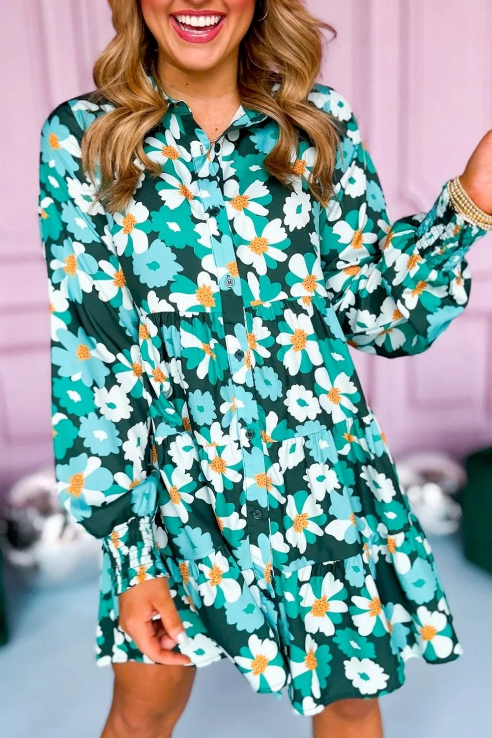 Gelaagde Bloemenprint Mini Jurk met Lange Puff Mouw - Floral Dresses - Jurkjes.co