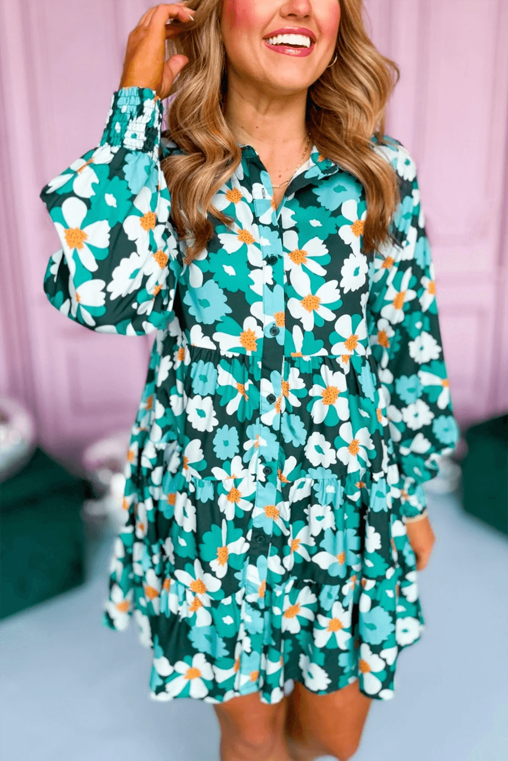 Gelaagde Bloemenprint Mini Jurk met Lange Puff Mouw - Floral Dresses - Jurkjes.co