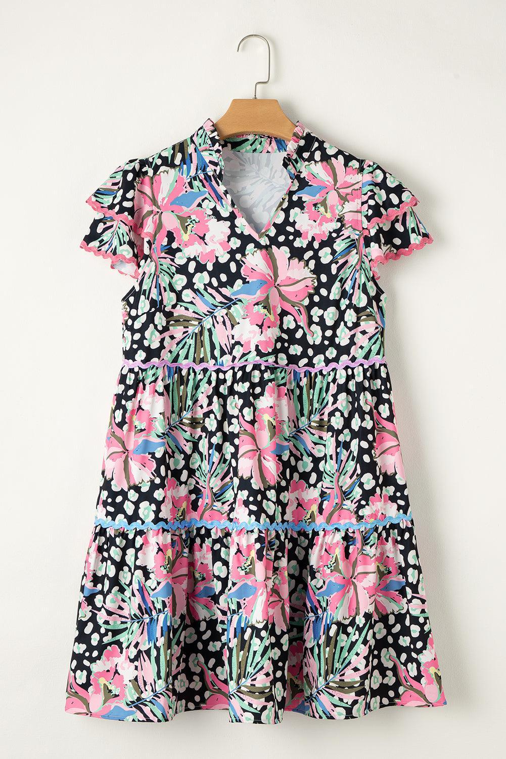 Gelaagde Mini-Jurk met Ricrac en Bloemen - Floral Dresses - Jurkjes.co