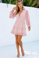 Gelaagde Ruche Jurk met Open Rug - Mini Dresses - Jurkjes.co