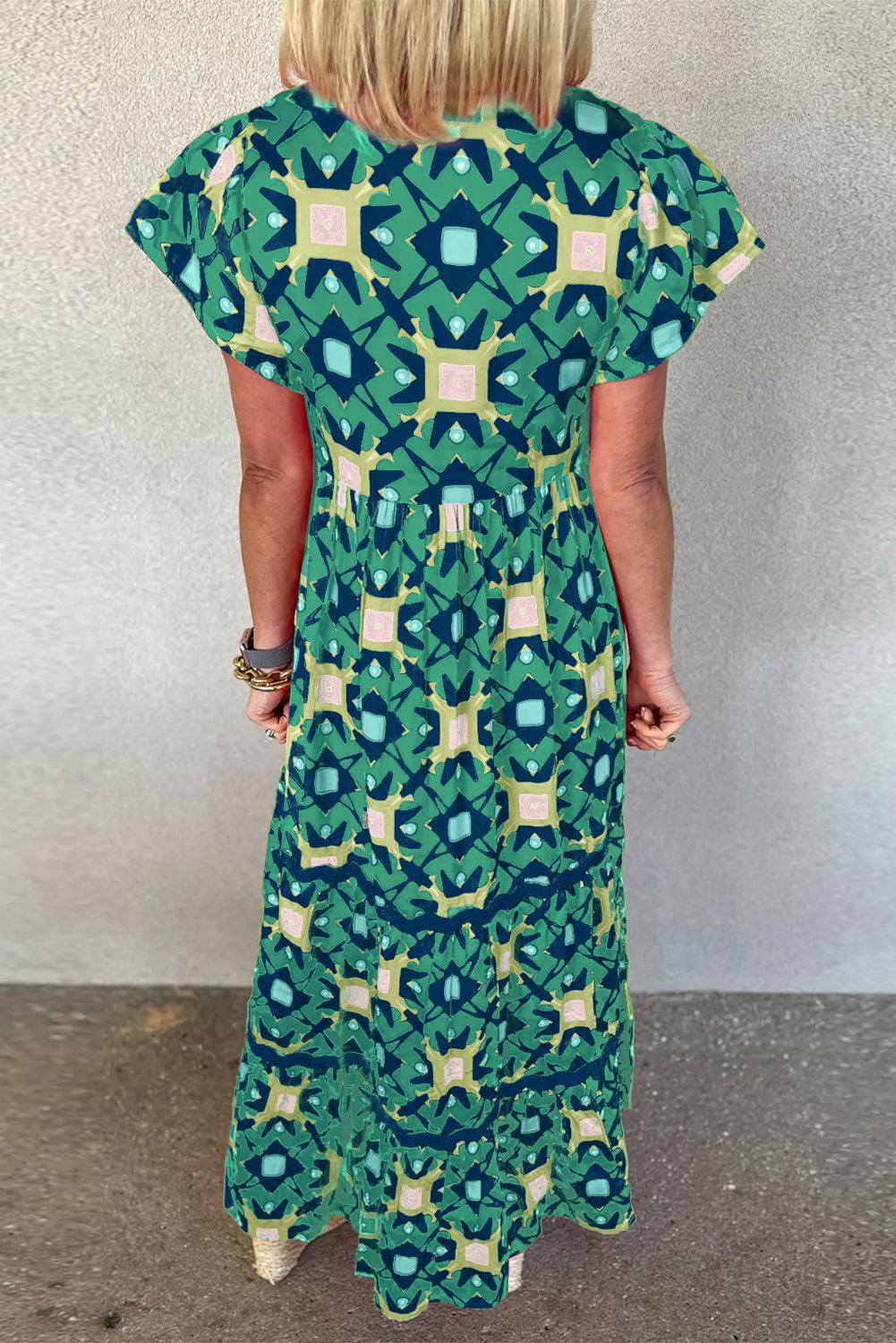 Geometrische Maxi Jurk met V-hals - Maxi Dresses - Jurkjes.co