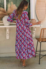 Geometrische Print Jurk met Lange Mouwen - Maxi Dresses - Jurkjes.co