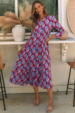 Geometrische Print Jurk met Lange Mouwen - Maxi Dresses - Jurkjes.co