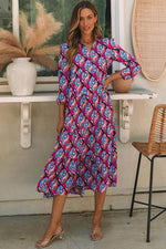 Geometrische Print Jurk met Lange Mouwen - Maxi Dresses - Jurkjes.co