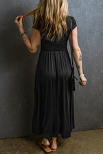 Geplooide Maxi-Jurk met V-Hals en Korte Mouw - Maxi Dresses - Jurkjes.co