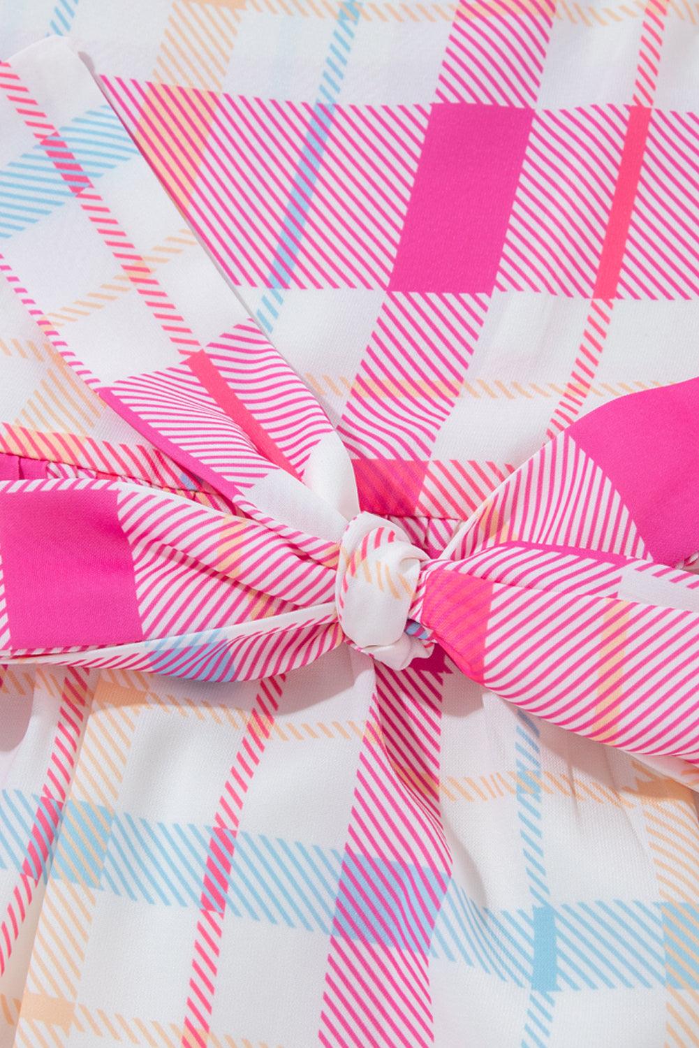 Geruite Midi Jurk met Pofmouwen en Riem - Midi Dresses - Jurkjes.co