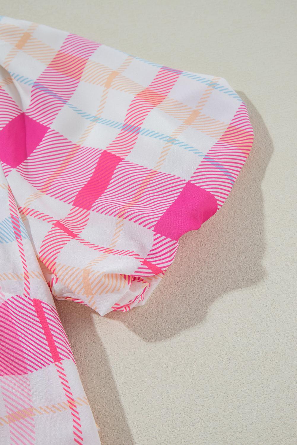 Geruite Midi Jurk met Pofmouwen en Riem - Midi Dresses - Jurkjes.co