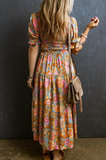 Gesmokte Taillejurk met Bloemen en Pofmouwen - Floral Dresses - Jurkjes.co