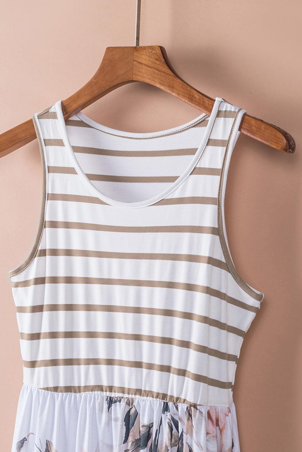 Gestreepte Bloemen Maxi-Jurk met Zak - Maxi Dresses - Jurkjes.co