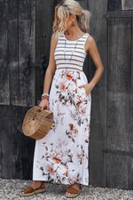 Gestreepte Bloemen Maxi-Jurk met Zak - Maxi Dresses - Jurkjes.co